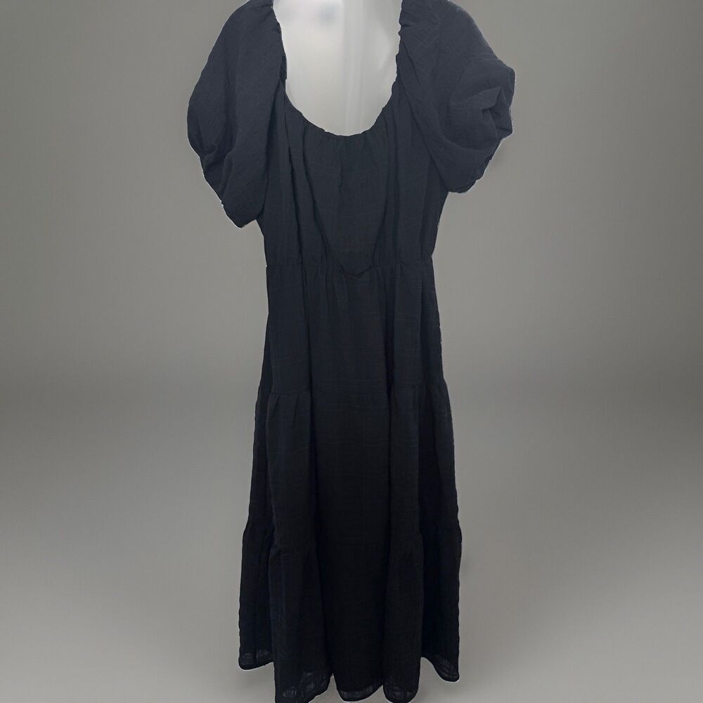 Just U In Black Tiered Size Large Midi Dress Puffed Sleeves CottageCore Boho